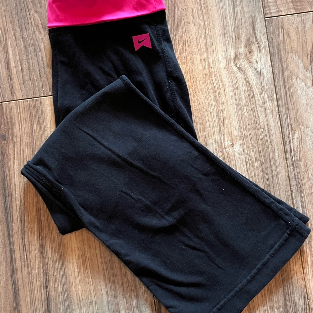 Nike Kids Black Leggings with Bright Pink Waistband